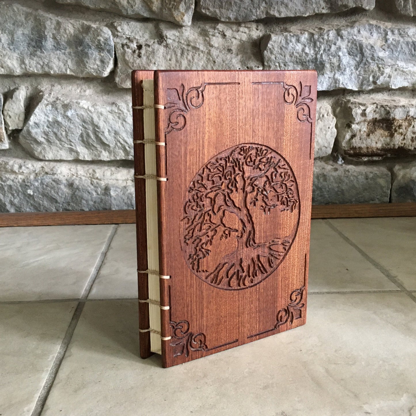Personalized Journal, Tree Of Life,Diaries, Wooden Book,Notebooks , Personal Diary, Mother's day Gift, Unique Gifts, Mahogany, Coptic Stitch Custom Carved Diaries, Guest Books, Journals and Notebooks 8th Line Creations