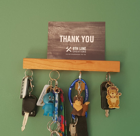 Wall Mounted Key Rack -Cherry Wood - 9" Magnetic Key Racks 8th Line Creations