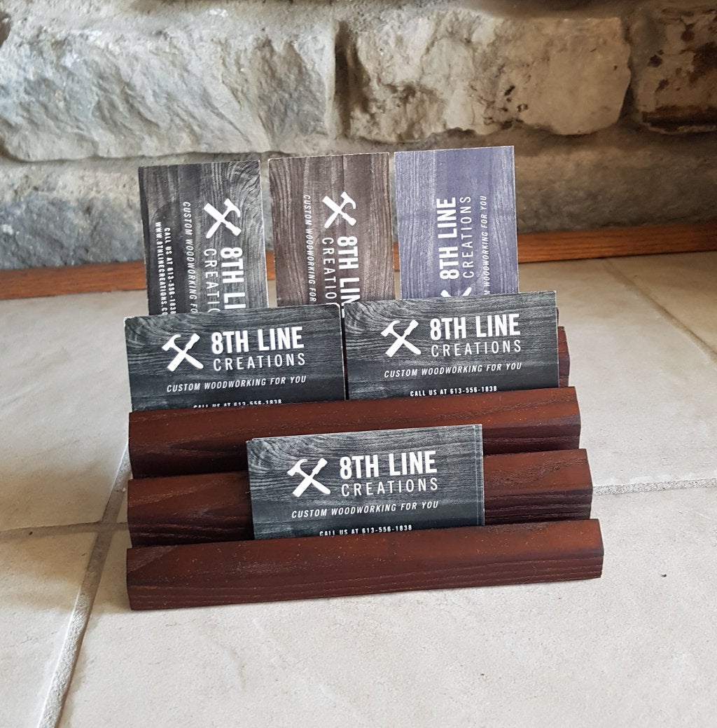 Wood Business Card Stand - 8 Card - Smoked Ash Business Card Holders 8th Line Creations