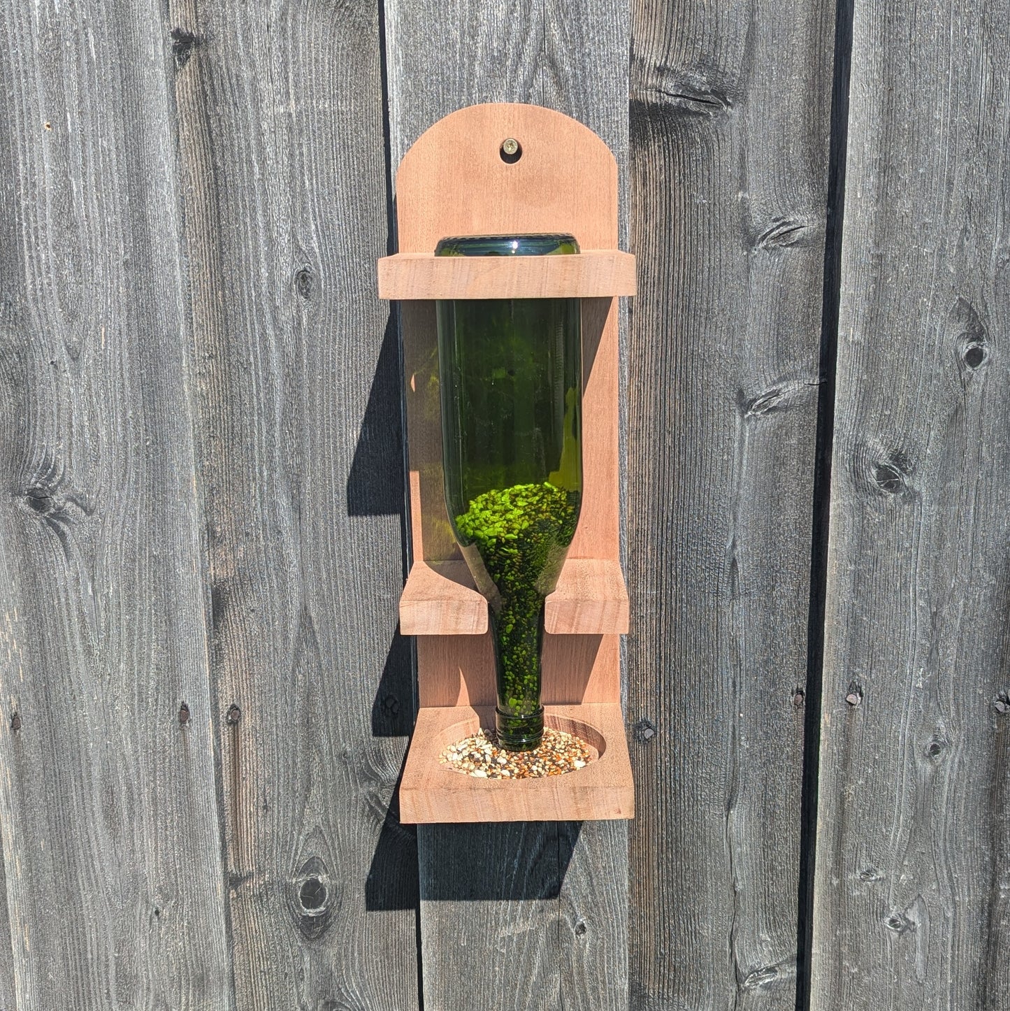 Unfinished mahogany wine bottle bird feeder