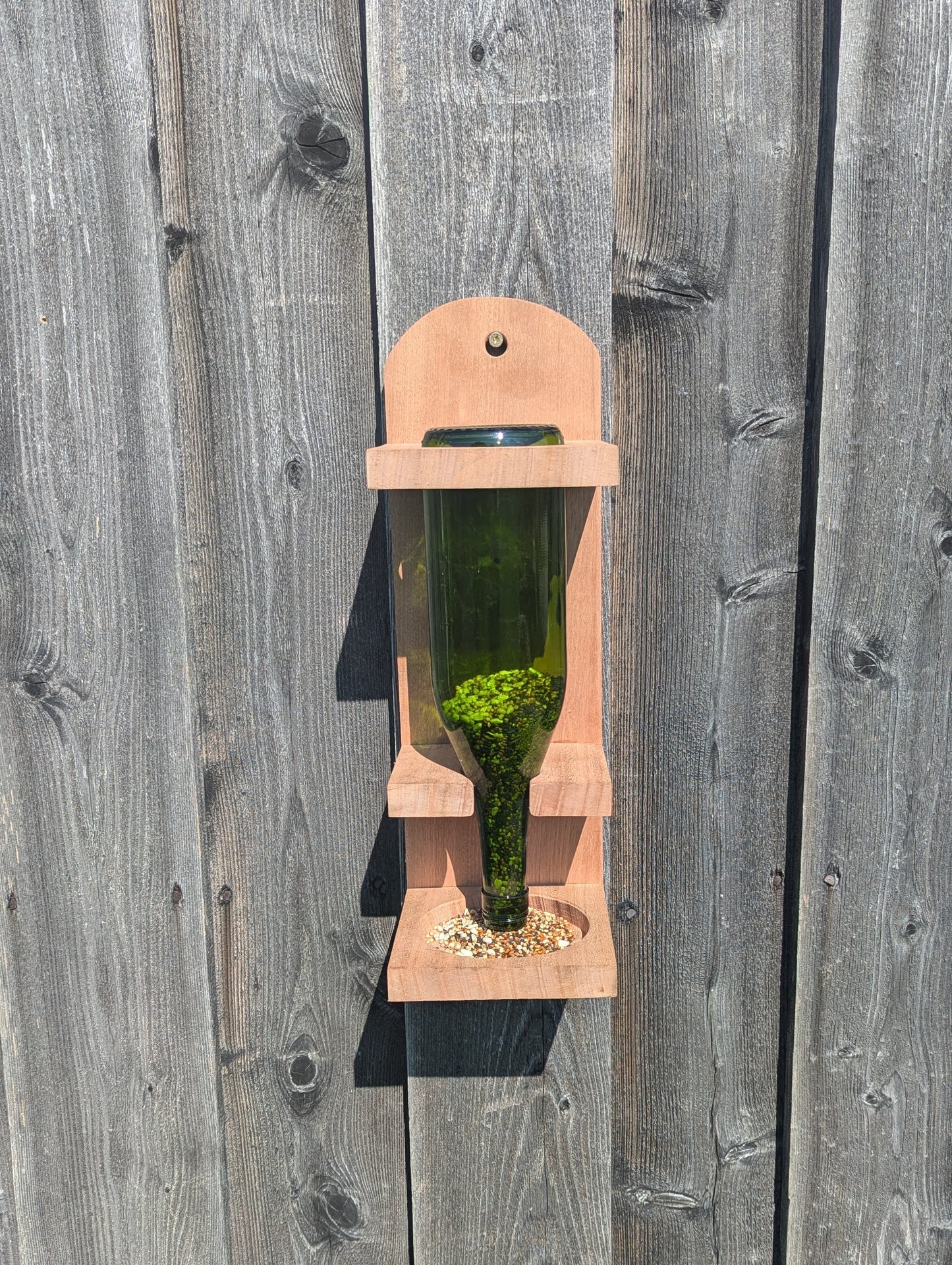 Unfinished mahogany wine bottle bird feeder