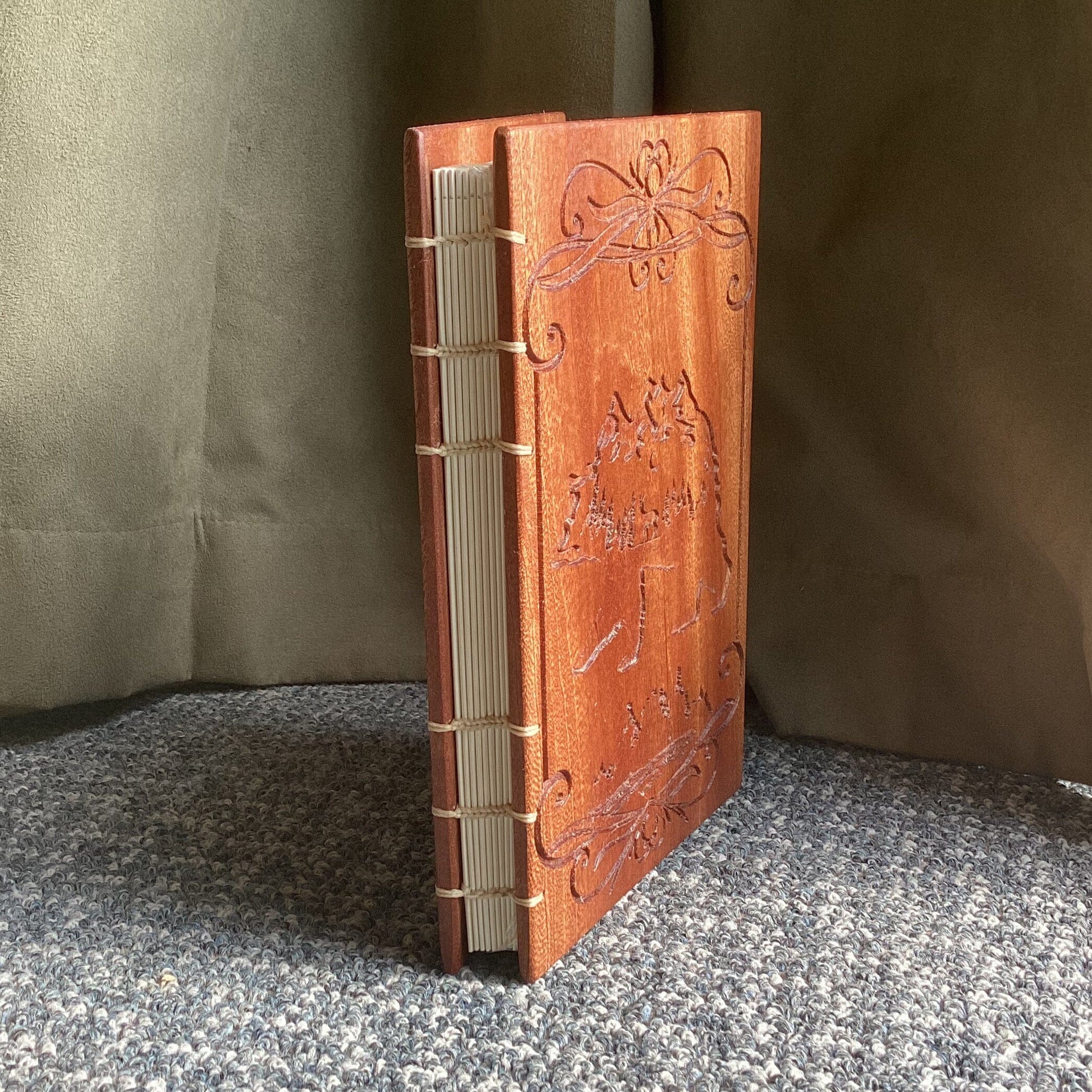 Engraved Personalized Journal, Bear, Canadian, Christmas Gift, Birthday gift, Sapele (Mahogany), Coptic Stitched Custom Carved Journals, Guest Books, Journals and Notebooks 8th Line Creations 
