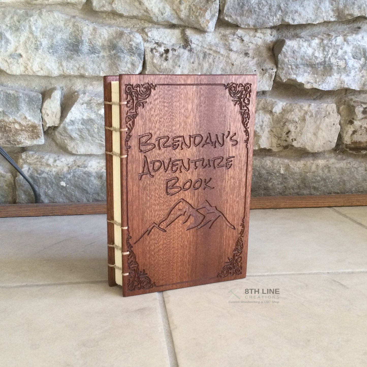 Personalized engraved journal, coptic stitched, personal diaries, wooden book, Mahogany Custom Carved Diaries, Guest Books, Journals and Notebooks 8th Line Creations 