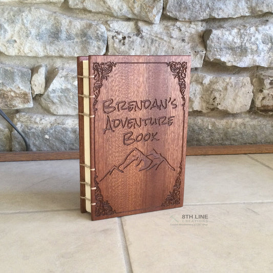Personalized engraved journal, coptic stitched, personal diaries, wooden book, Mahogany Custom Carved Diaries, Guest Books, Journals and Notebooks 8th Line Creations 