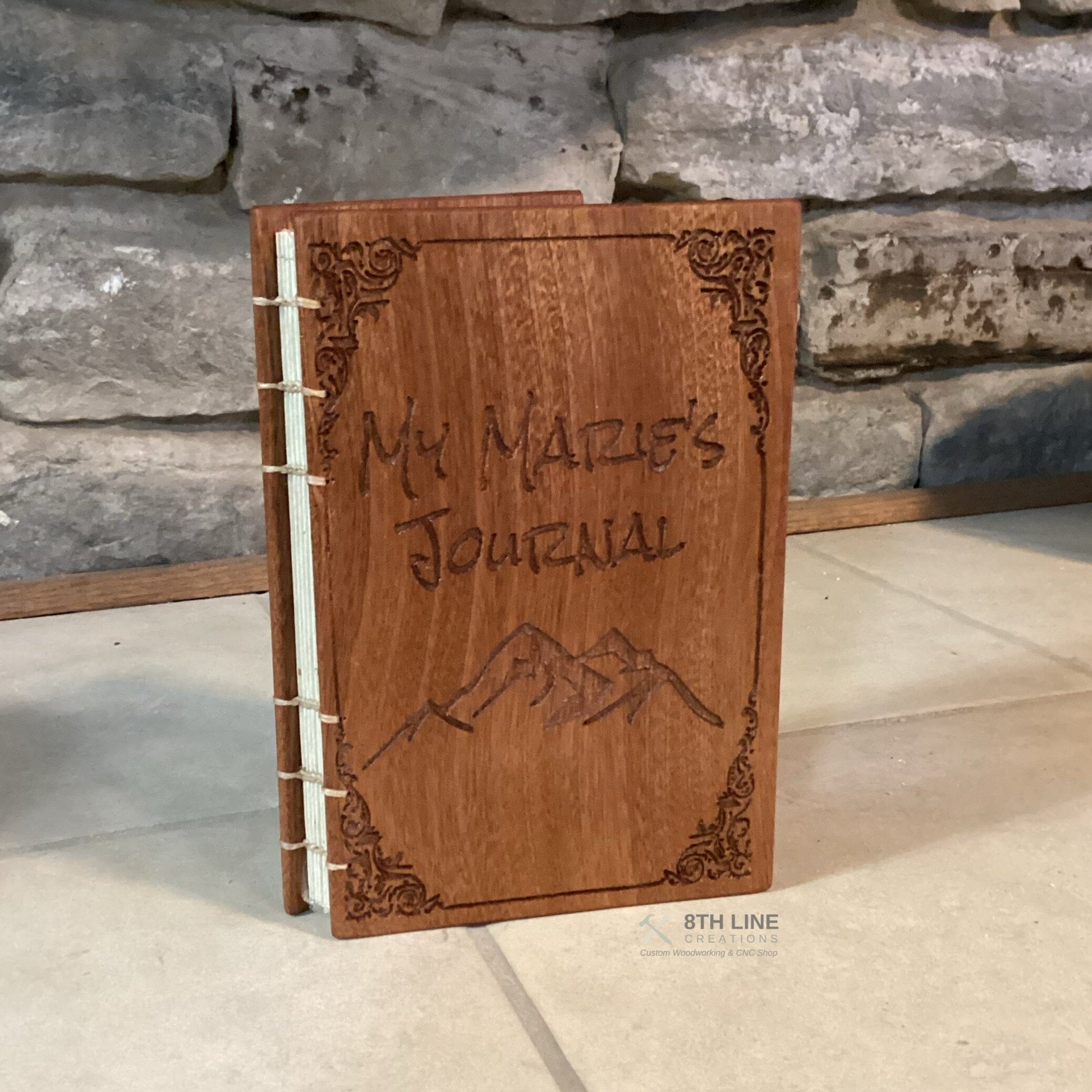 Personalized engraved journal, coptic stitched, personal diaries, wooden book, Mahogany Custom Carved Diaries, Guest Books, Journals and Notebooks 8th Line Creations 