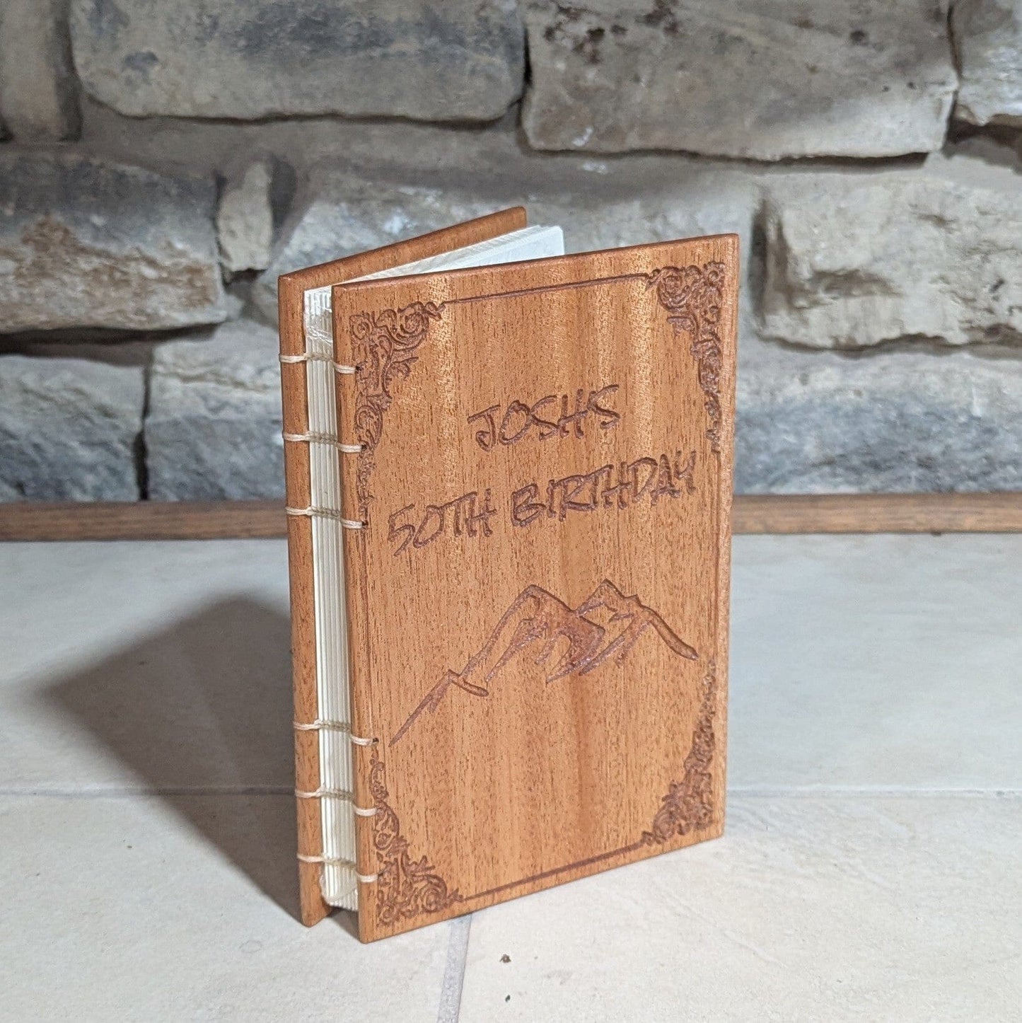 Personalized engraved journal, coptic stitched, personal diaries, wooden book, Mahogany Custom Carved Diaries, Guest Books, Journals and Notebooks 8th Line Creations 