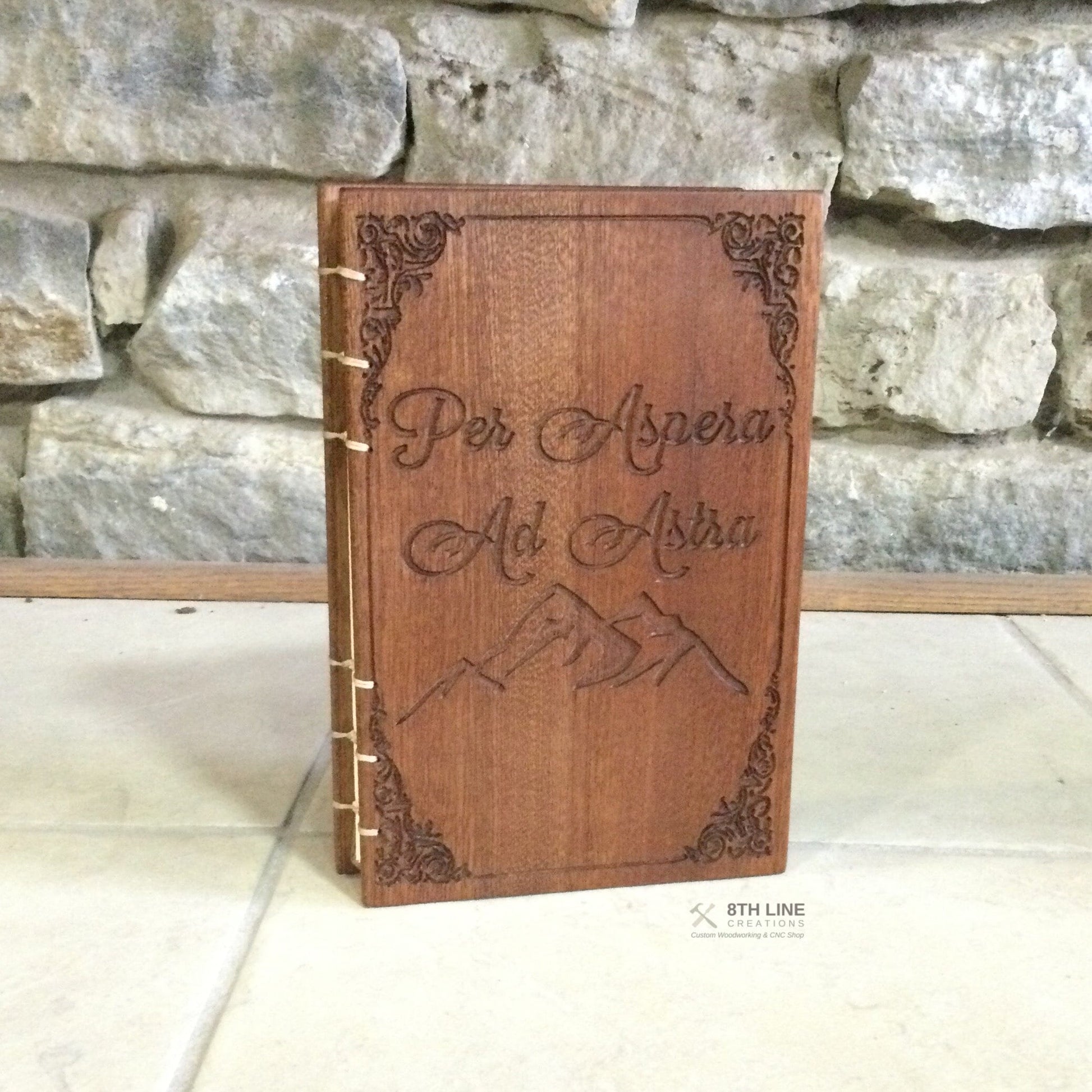 Personalized engraved journal, coptic stitched, personal diaries, wooden book, Mahogany Custom Carved Diaries, Guest Books, Journals and Notebooks 8th Line Creations 