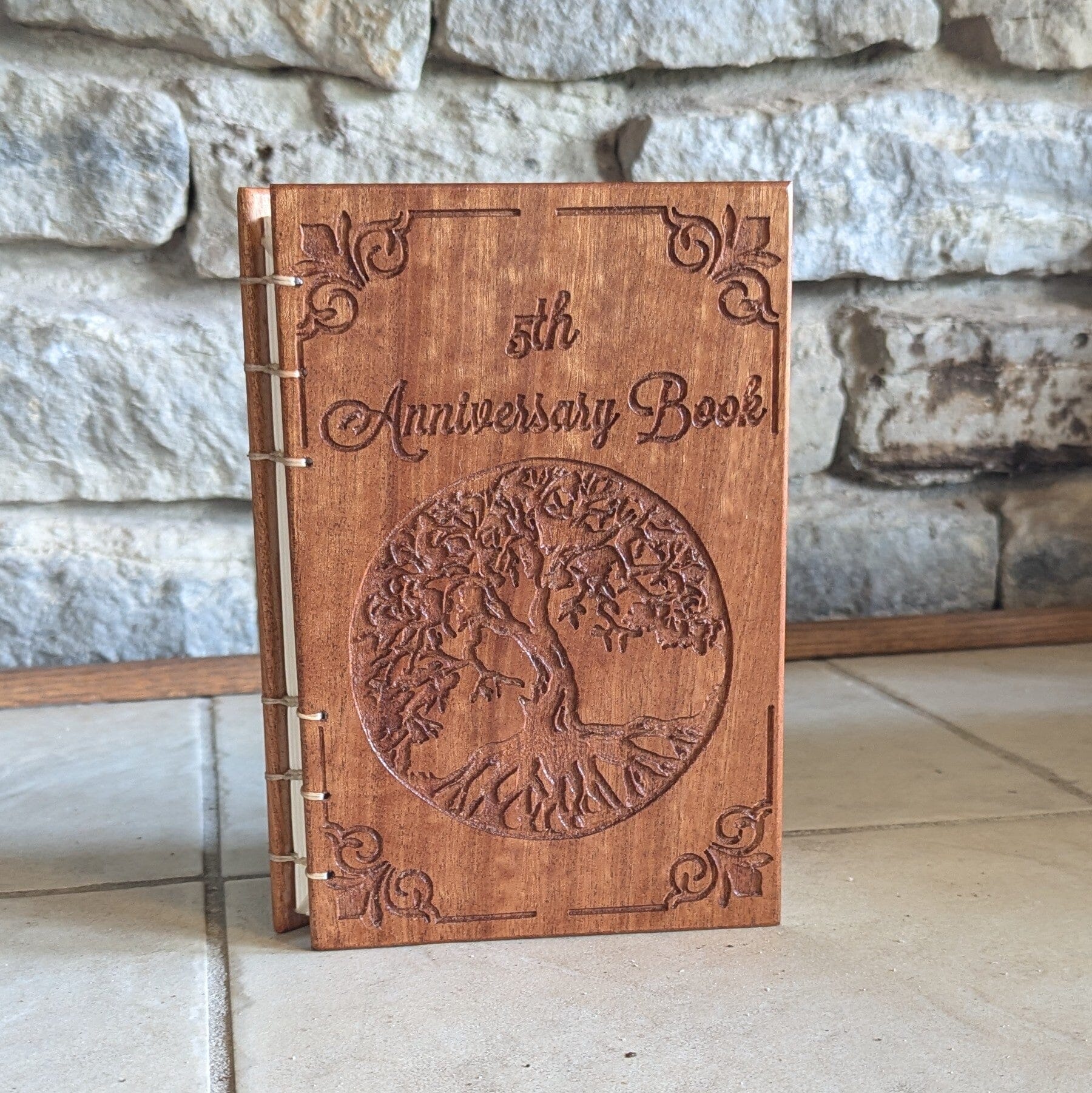 Personalized wooden engraved journal, Tree Of Life, Diaries, Notebooks, Personal Diary, Unique Gifts, Mahogany, Coptic Stitch Custom Carved Diaries, Guest Books, Journals and Notebooks 8th Line Creations 