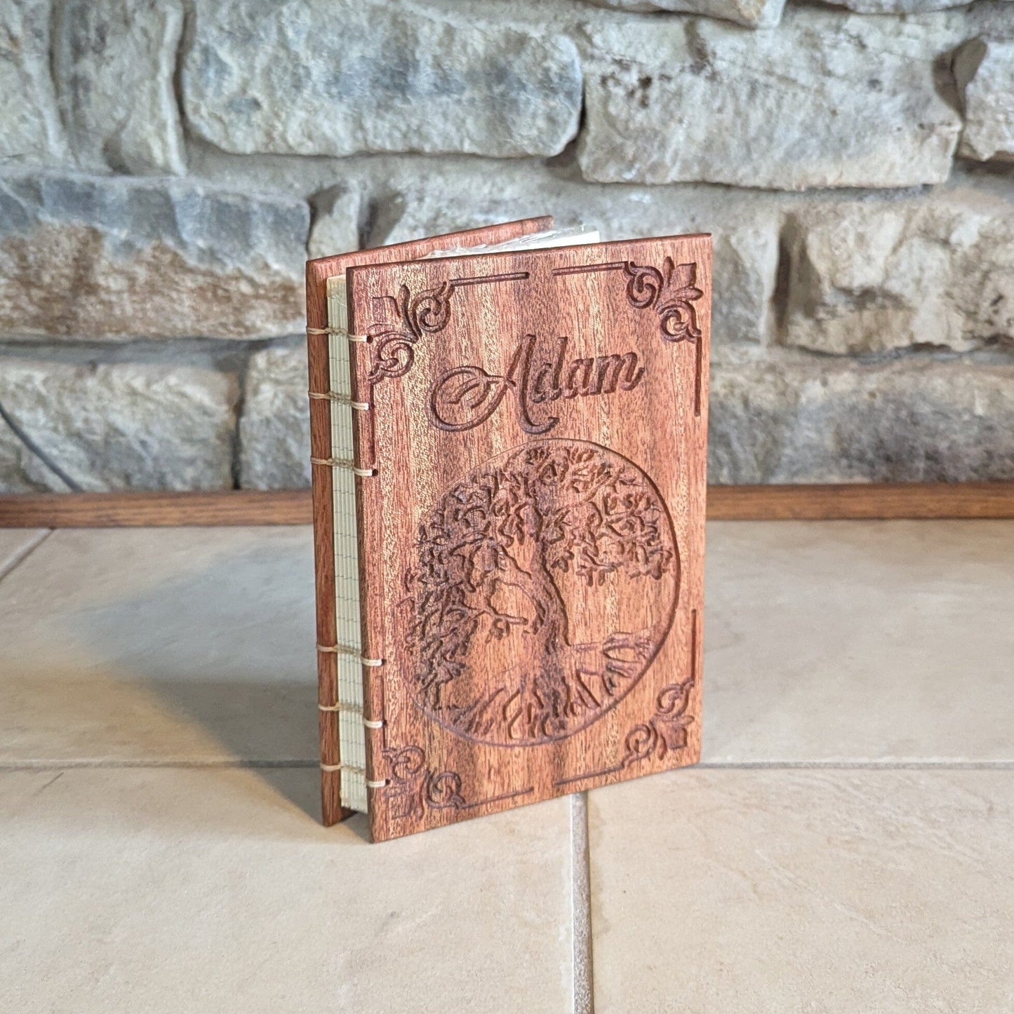 Personalized wooden engraved journal, Tree Of Life, Diaries, Notebooks, Personal Diary, Unique Gifts, Mahogany, Coptic Stitch Custom Carved Diaries, Guest Books, Journals and Notebooks 8th Line Creations 