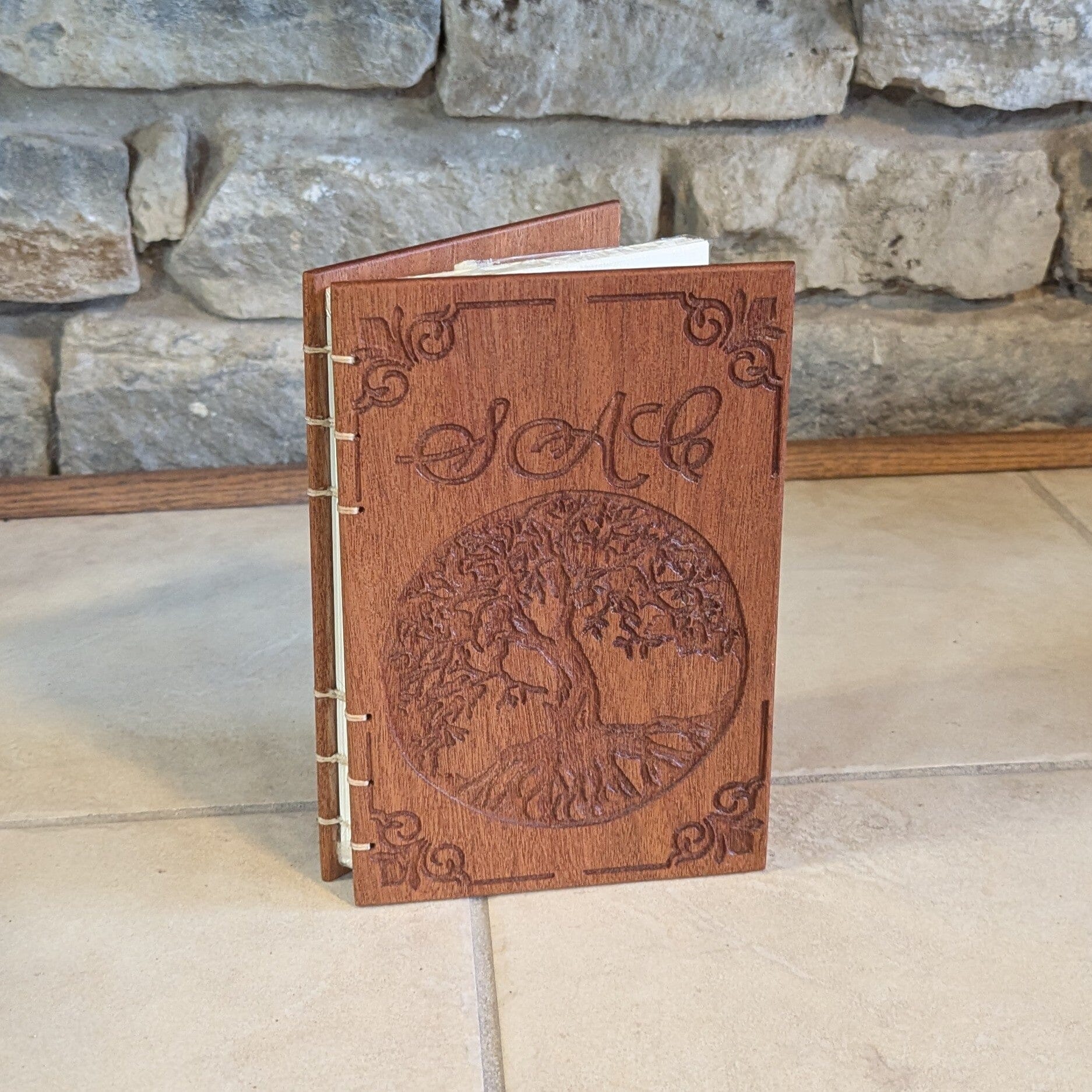 Personalized wooden engraved journal, Tree Of Life, Diaries, Notebooks, Personal Diary, Unique Gifts, Mahogany, Coptic Stitch Custom Carved Diaries, Guest Books, Journals and Notebooks 8th Line Creations 