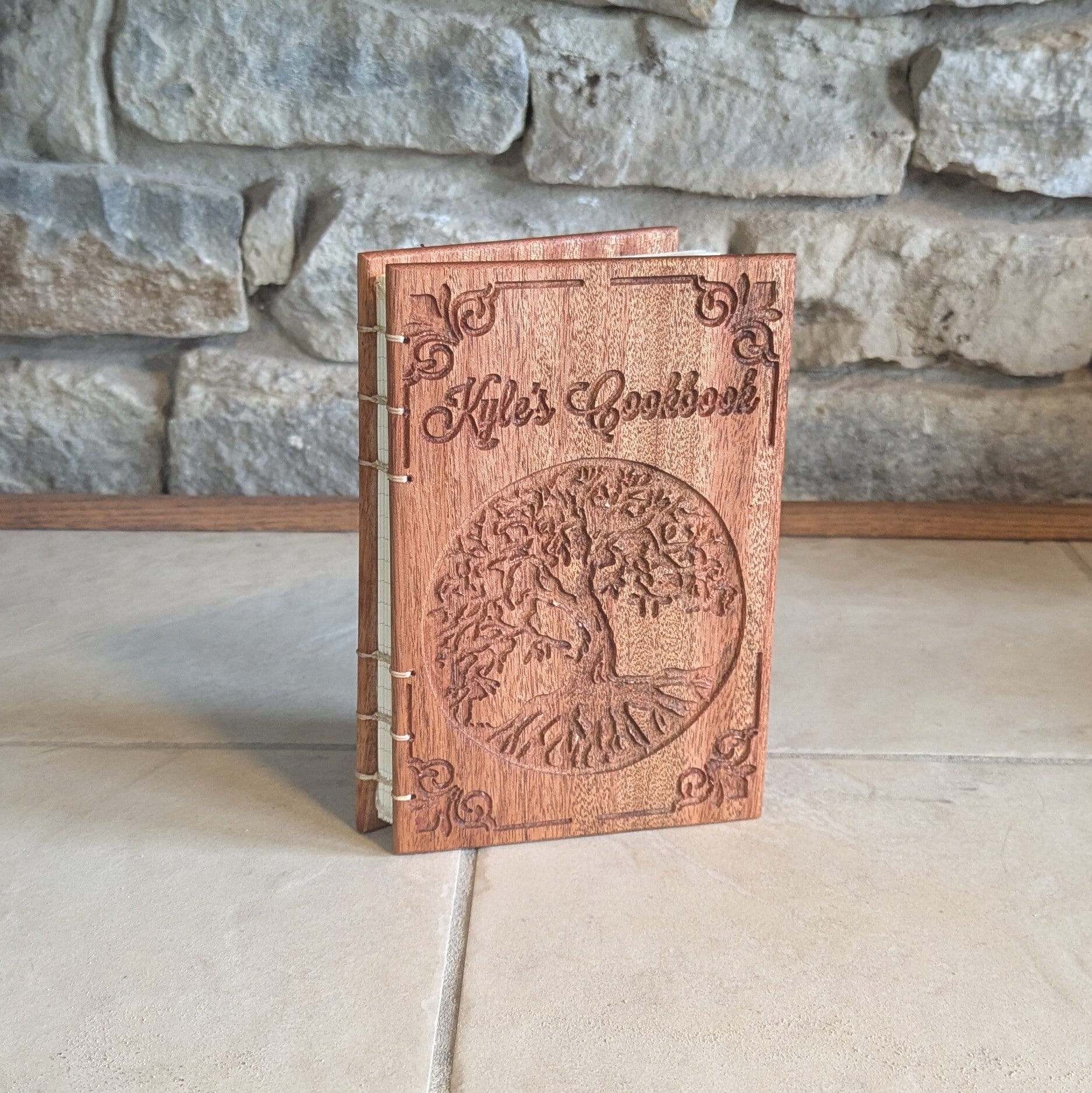 Personalized wooden engraved journal, Tree Of Life, Diaries, Notebooks, Personal Diary, Unique Gifts, Mahogany, Coptic Stitch Custom Carved Diaries, Guest Books, Journals and Notebooks 8th Line Creations 