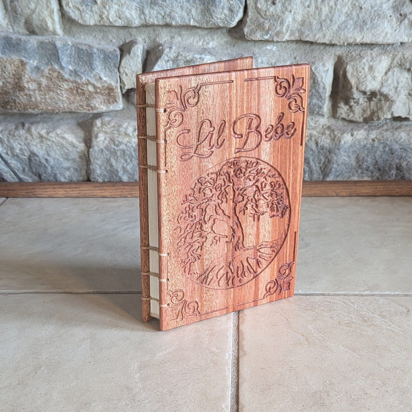 Personalized wooden engraved journal, Tree Of Life, Diaries, Notebooks, Personal Diary, Unique Gifts, Mahogany, Coptic Stitch Custom Carved Diaries, Guest Books, Journals and Notebooks 8th Line Creations 