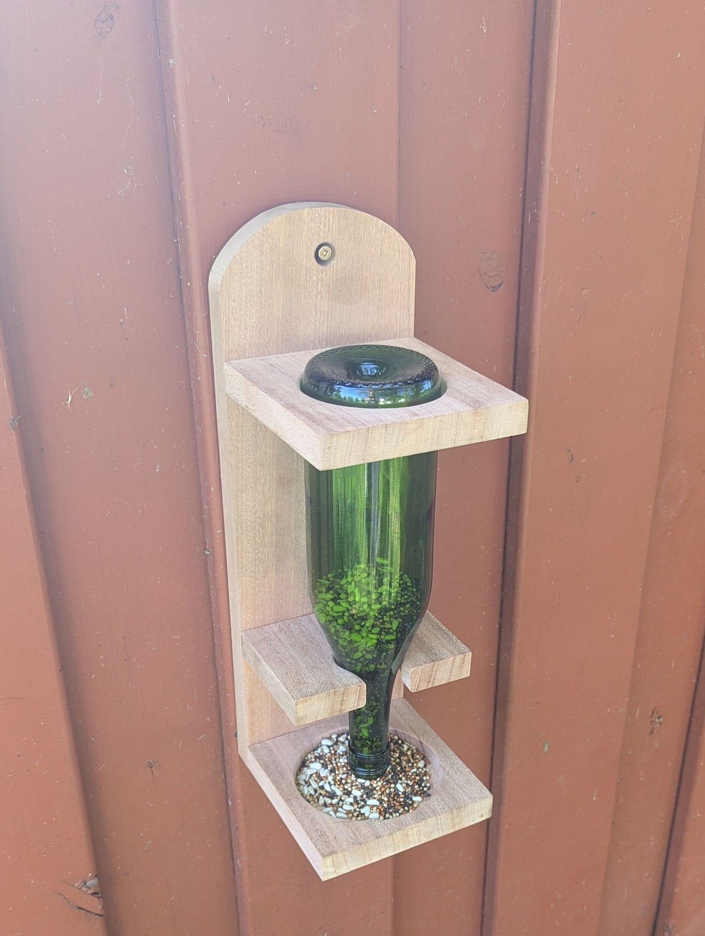 Unfinished mahogany wine bottle bird feeder Bird feeder 8th Line Creations 