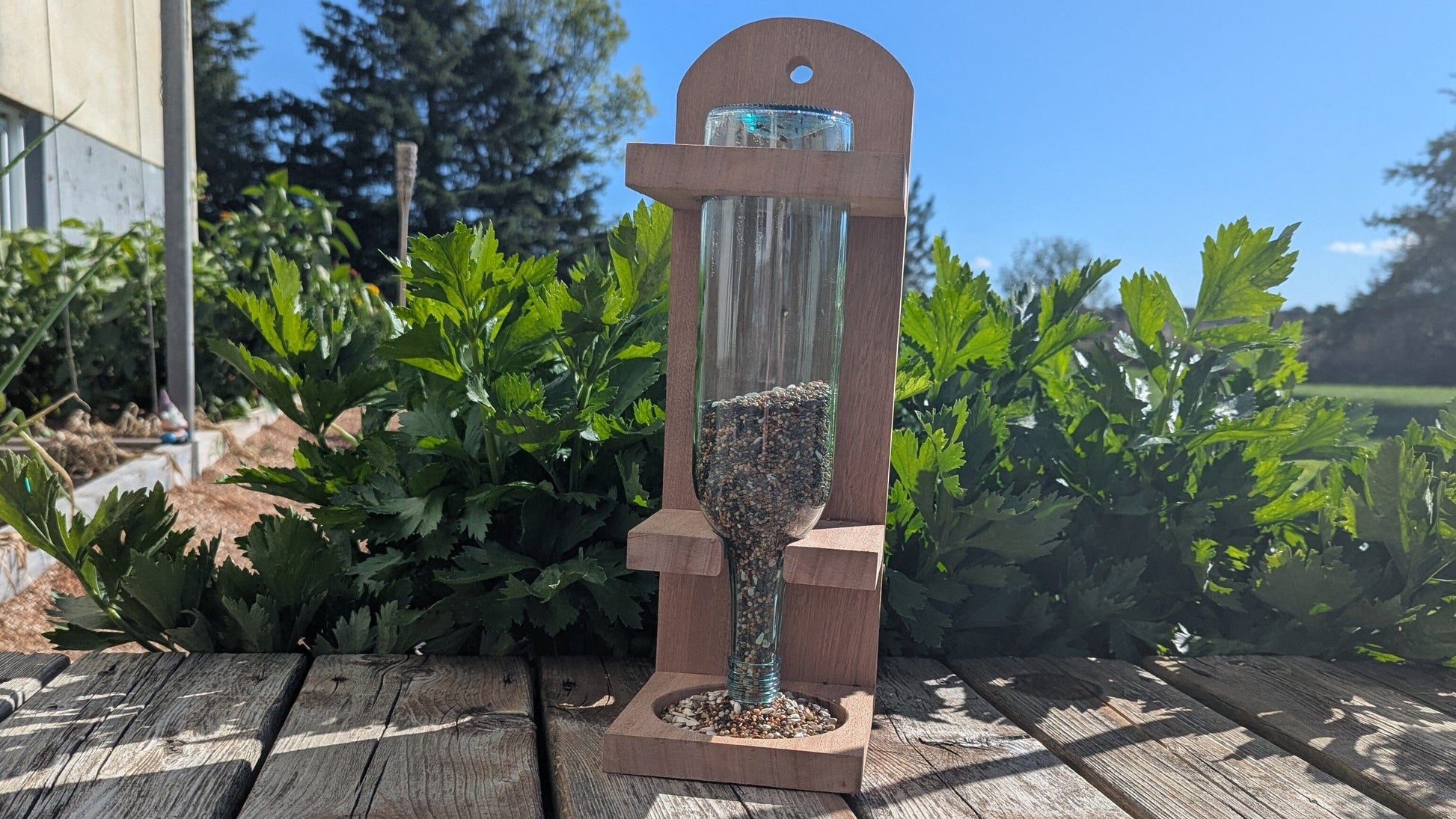 Wine bottle bird feeder 8th Line Creations 