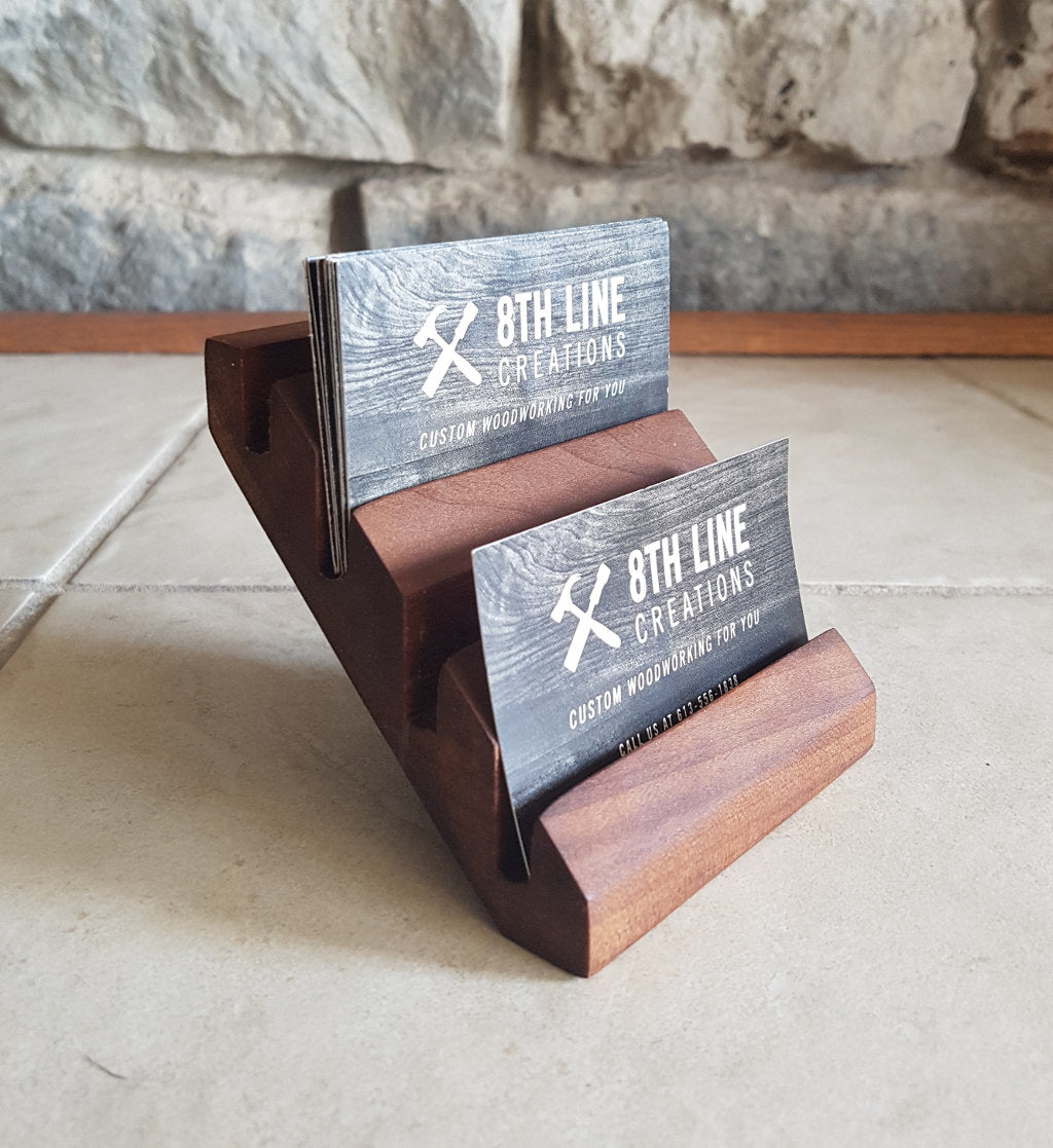 Wooden Business Card Display, Gift Card Display ,Gift Card Holder, Smoked Poplar, 4 Cards