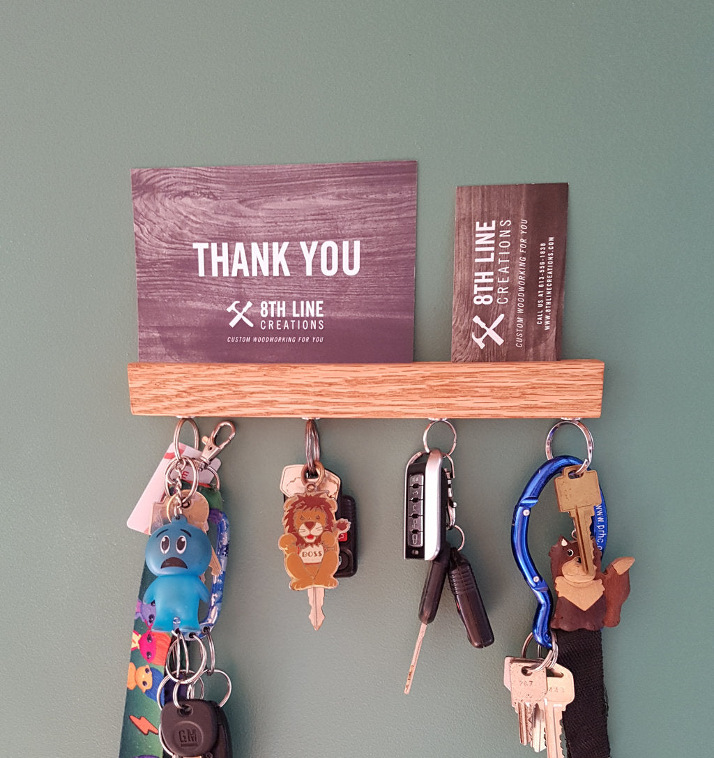 9" Red Oak Magnetic Wall Mount Key Holder