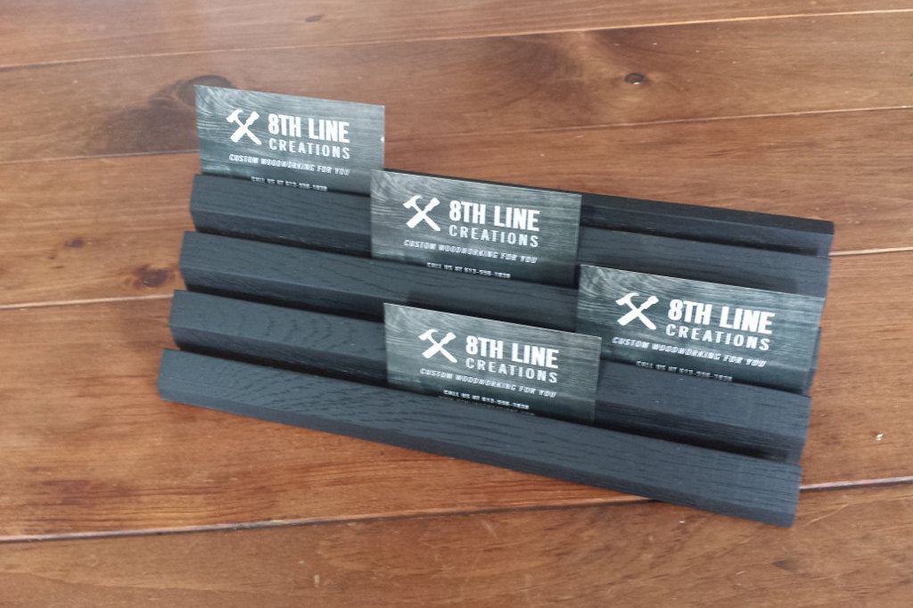 Black Wood Business Card Holder: Oak Wood Display Stand, Holds 12 Cards