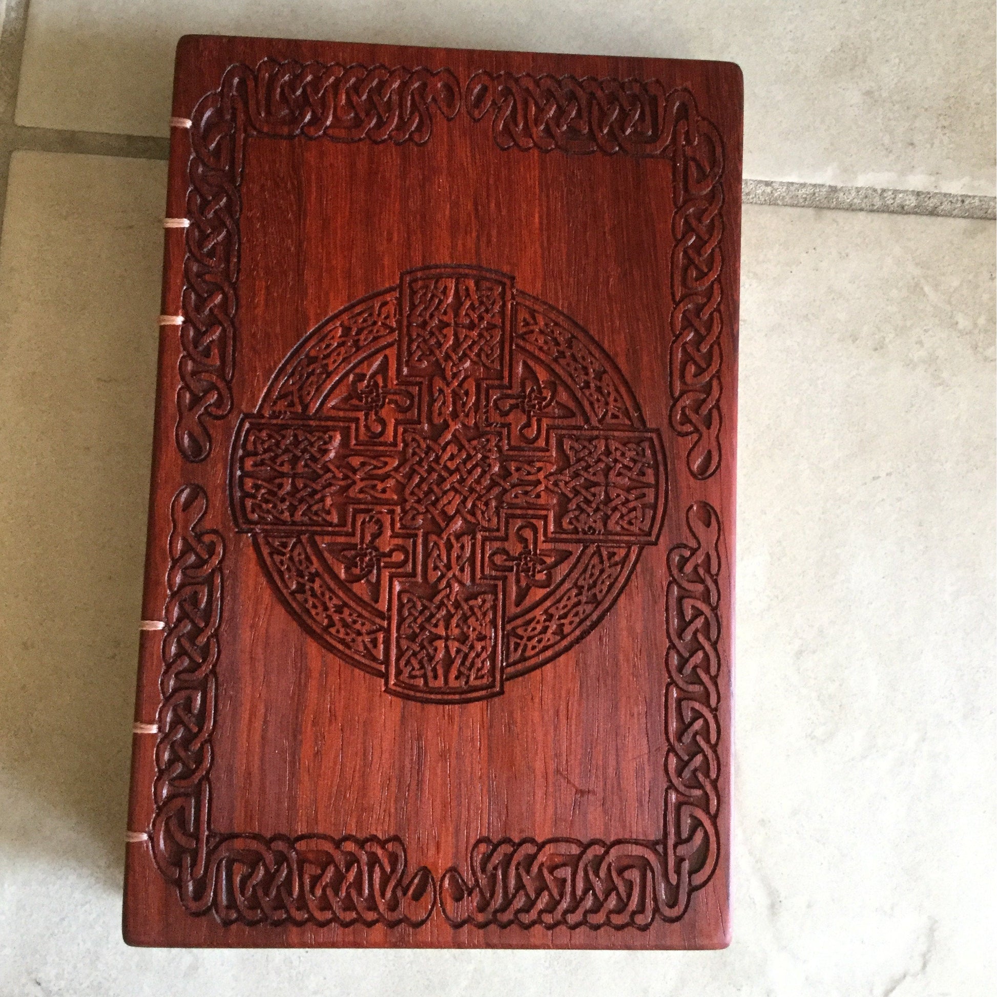 Celtic Knot Coptic Stitched Personalised Wooden Journal - Padauk Custom Carved Diaries, Guest Books, Journals and Notebooks 8th Line Creations 