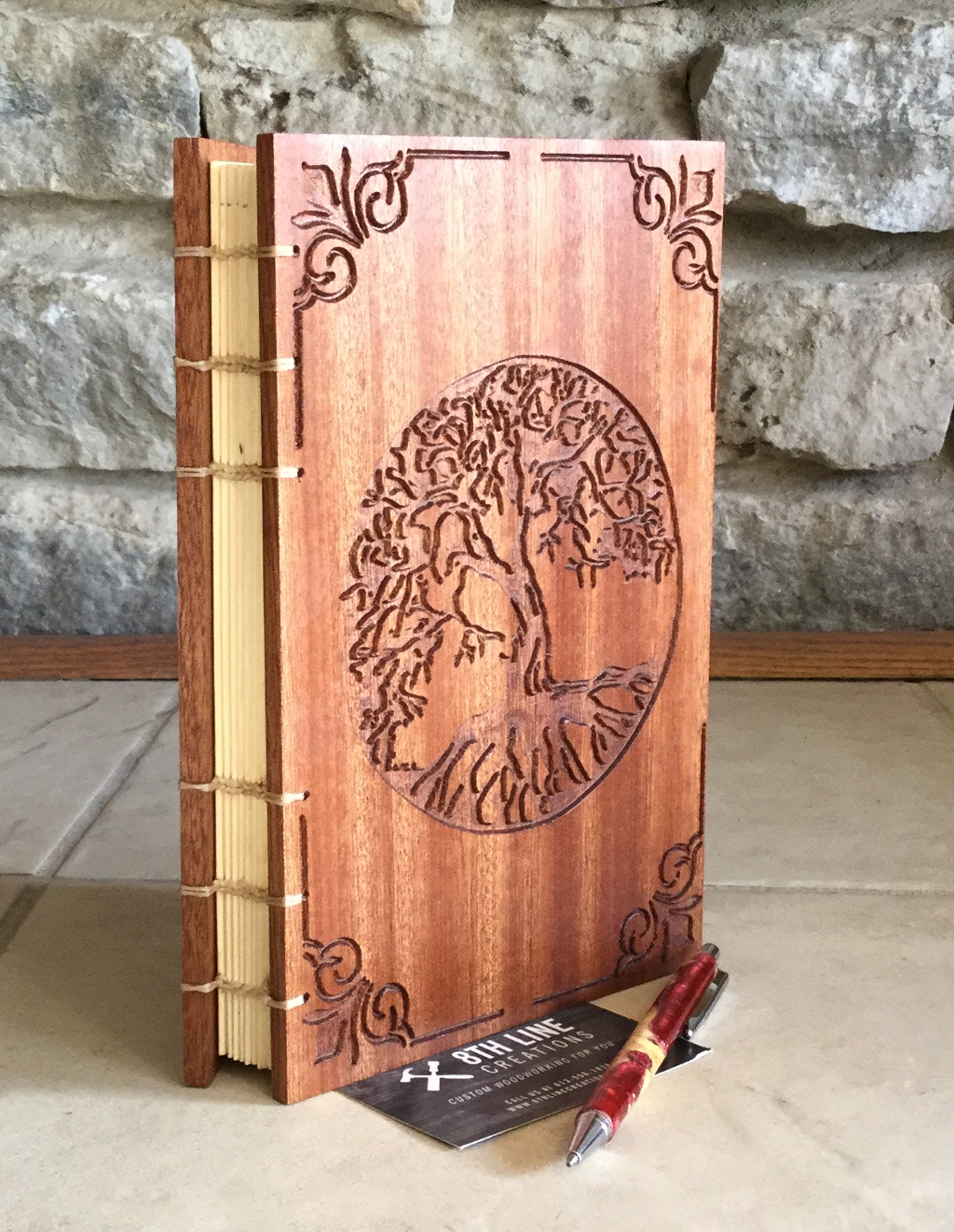 Guest Books - Coptic Stitched - Sapele (Mahogany) Custom Carved Diaries, Guest Books, Journals and Notebooks 8th Line Creations 
