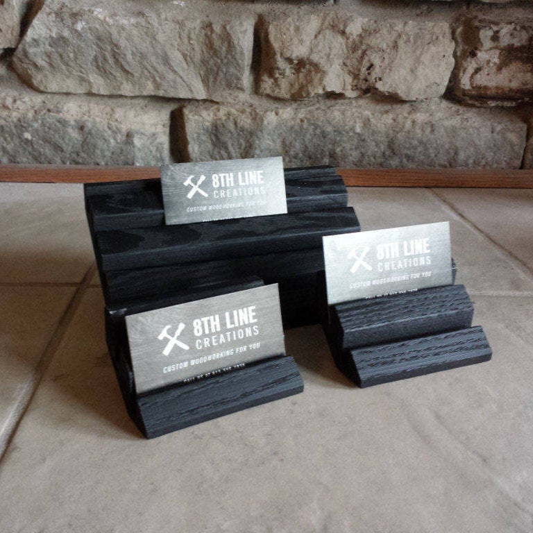 Handcrafted Wooden Business Card Holders - Set of 3 - Black Business Card Stands 8th Line Creations 