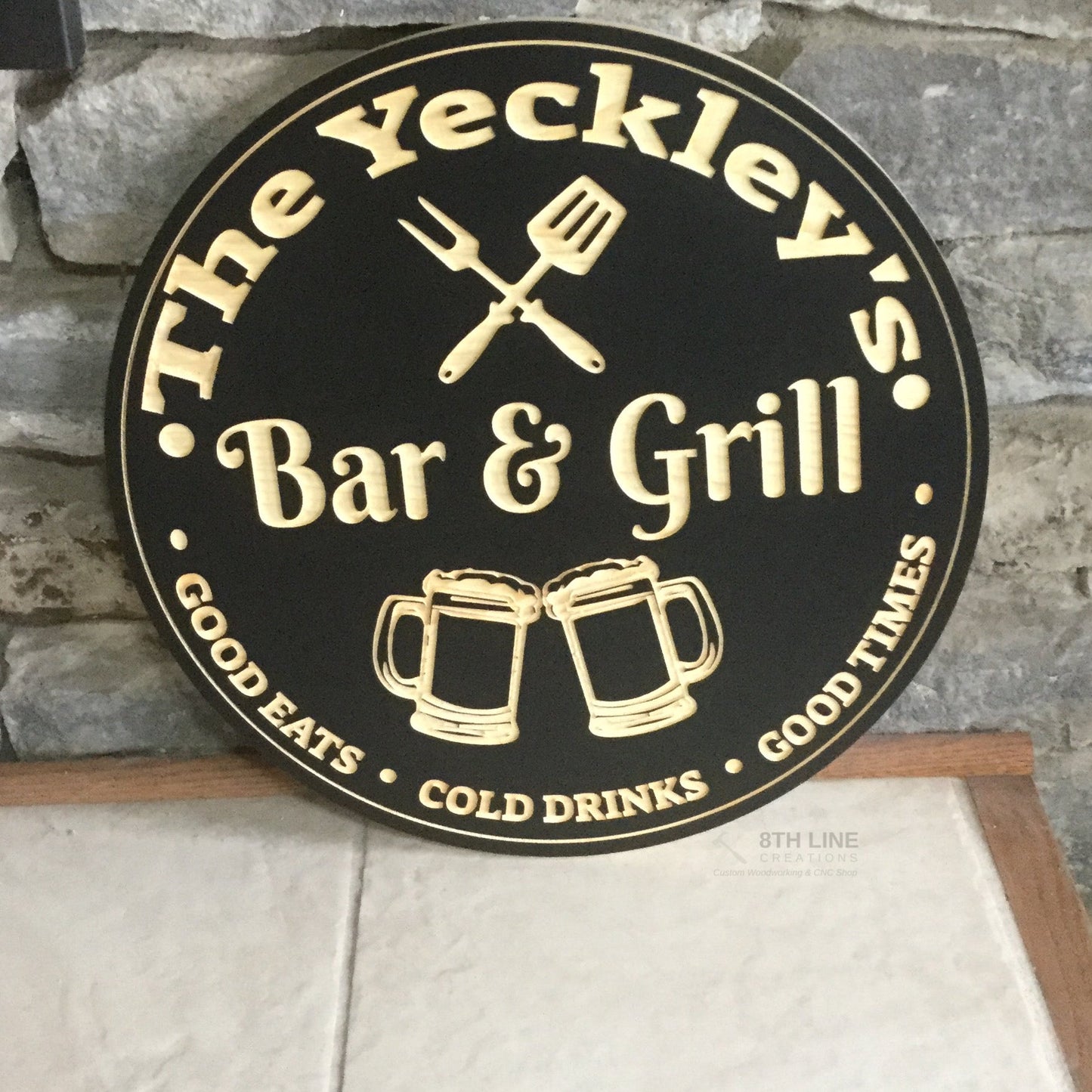 Personalised Wooden Bar and Grill Sign Custom Carved Wood Signs 8th Line Creations 