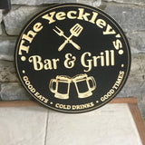 Personalised Wooden Bar and Grill Sign Custom Carved Wood Signs 8th Line Creations 