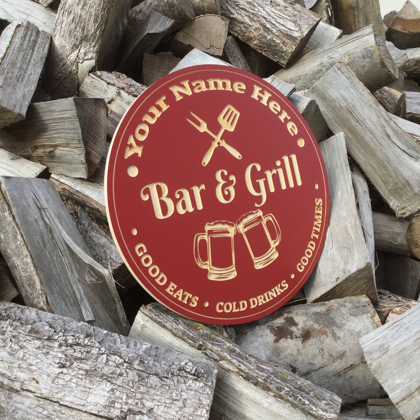 Personalised Wooden Bar and Grill Sign Custom Carved Wood Signs 8th Line Creations 
