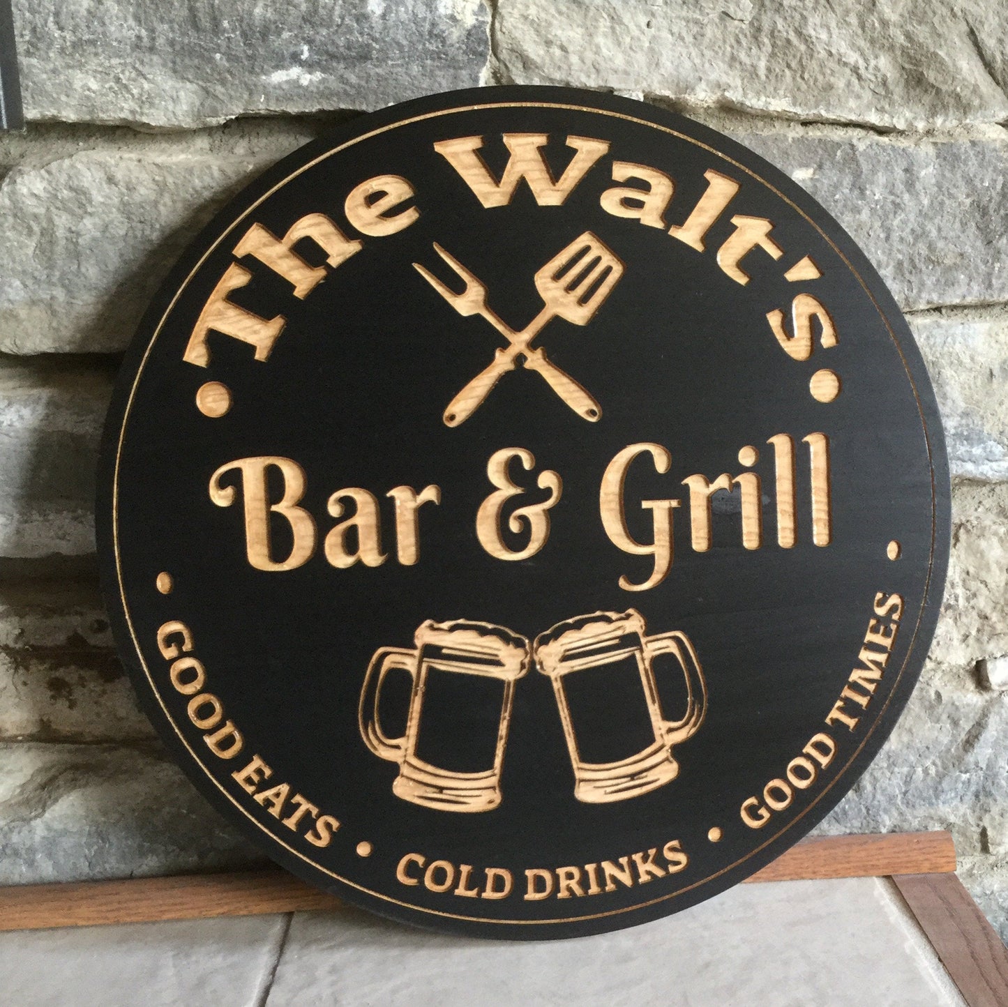 Personalised Wooden Bar and Grill Sign Custom Carved Wood Signs 8th Line Creations 