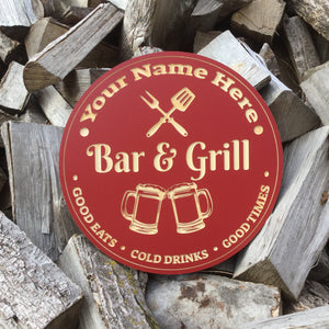 Personalised Wooden Bar and Grill Sign Custom Carved Wood Signs 8th Line Creations 