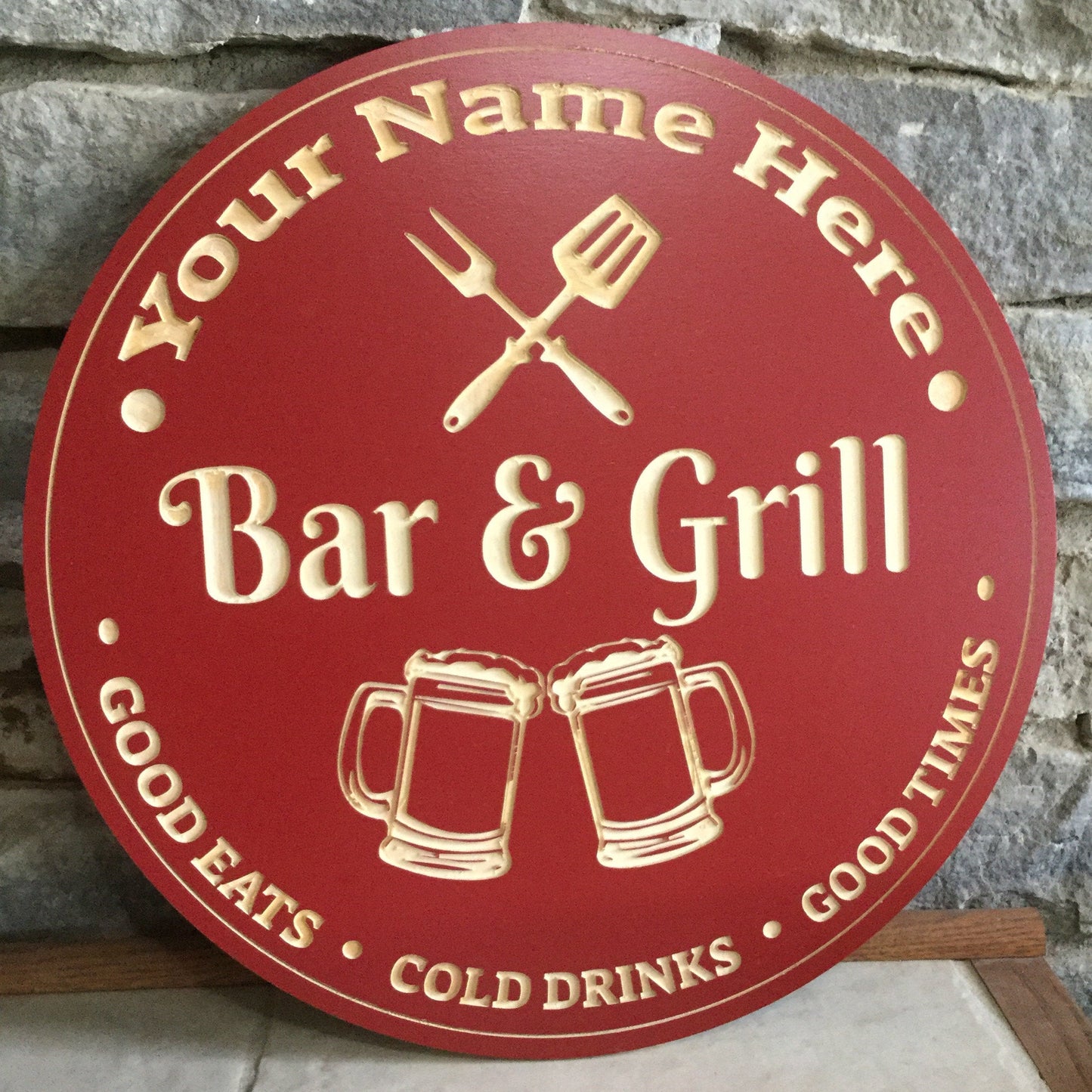 Personalised Wooden Bar and Grill Sign Custom Carved Wood Signs 8th Line Creations 