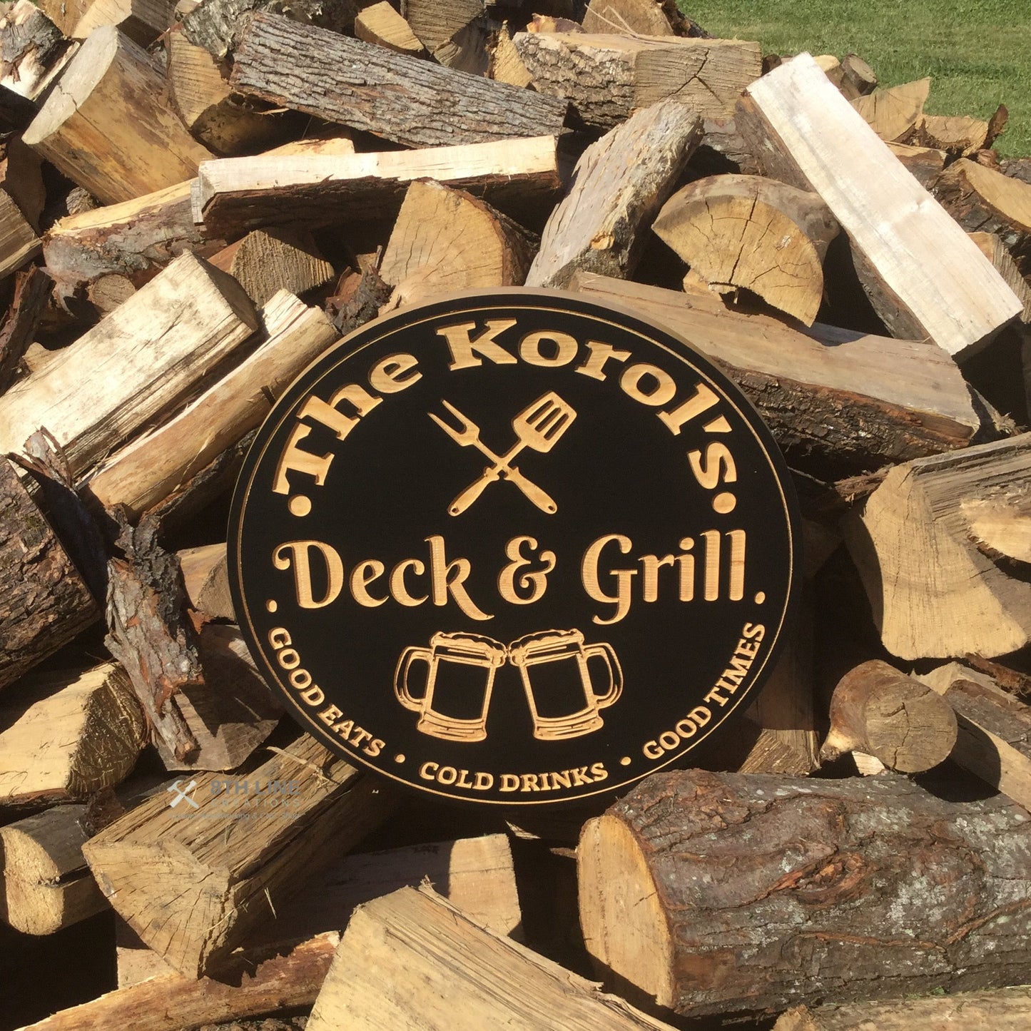 Personalised Wooden Bar and Grill Sign Custom Carved Wood Signs 8th Line Creations 