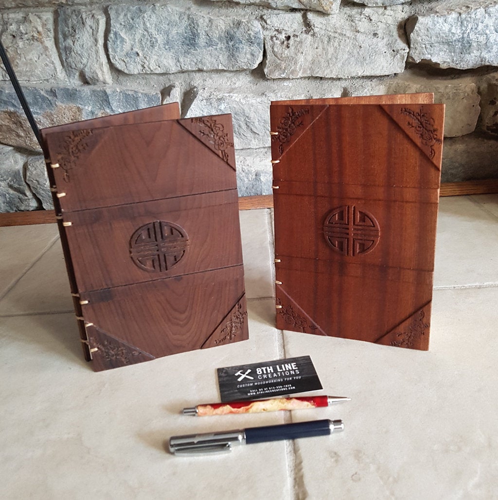 Personalized Coptic Stitched Journal - Mahogany Custom Carved Diaries, Guest Books, Journals and Notebooks 8th Line Creations 
