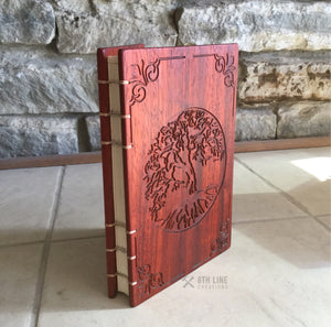 Personalized wooden Tree Of Life Journal Coptic Stitched Custom Carved Diaries, Guest Books, Journals and Notebooks 8th Line Creations 