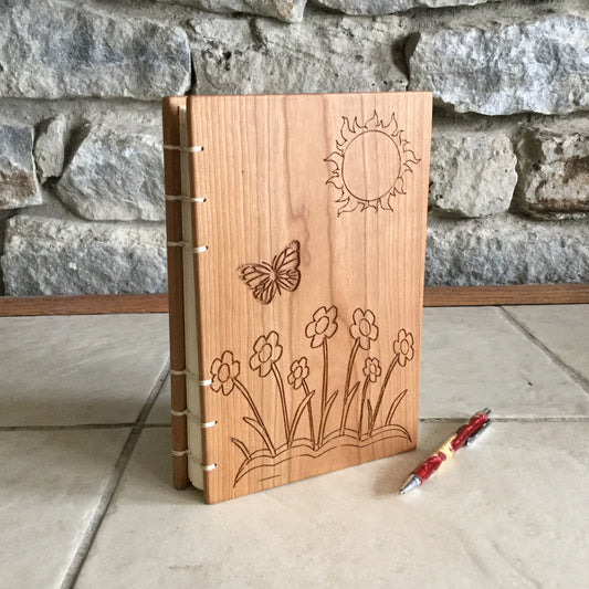 Wooden Journal / Diary / Notebook, Mother/s day gift - Cherry Wood Custom Carved Diaries, Guest Books, Journals and Notebooks 8th Line Creations 